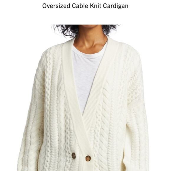 Naadam Women Oversized Wool & Cashmere Blend Cable Knit Cardigan Size M - Picture 2 of 11